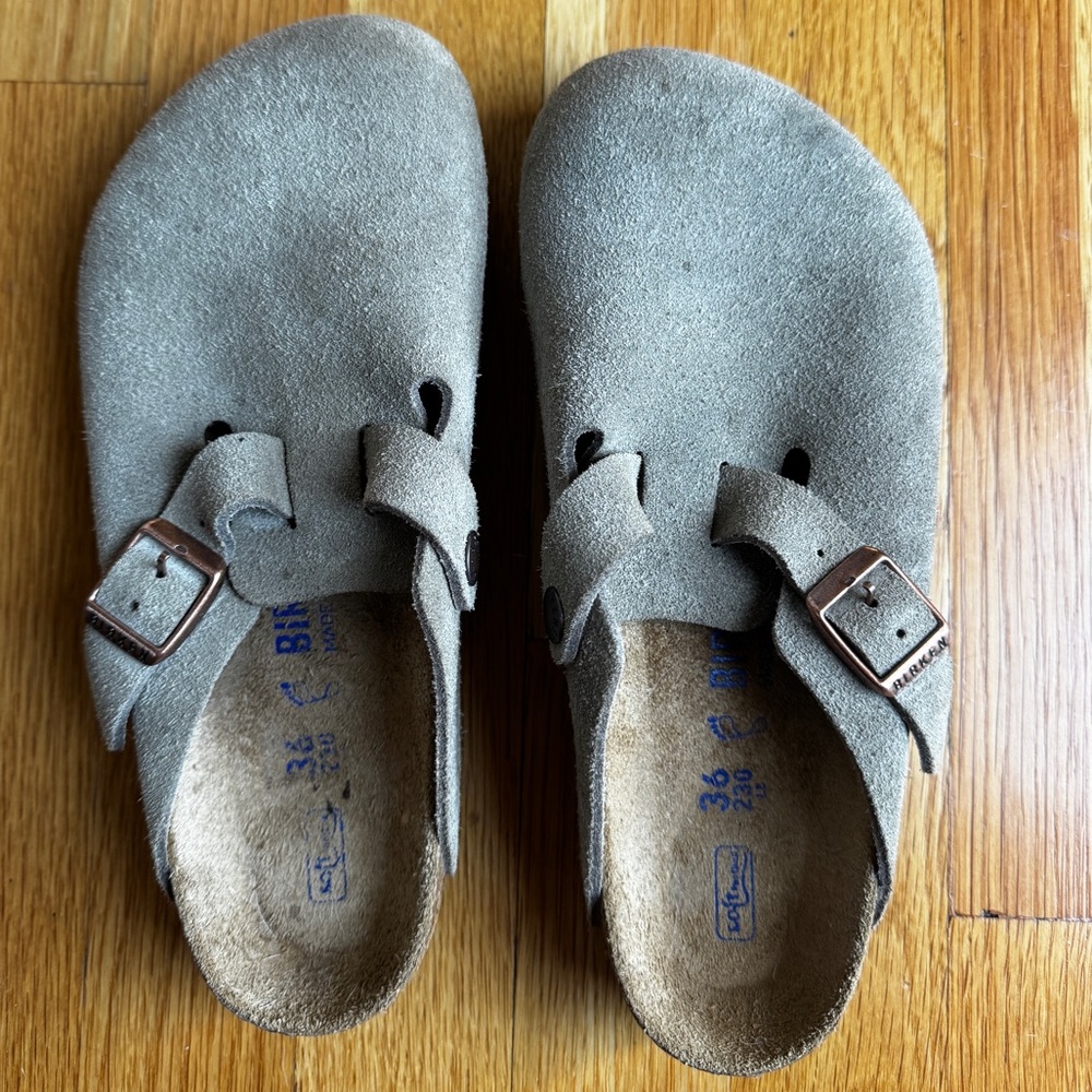 Birkenstock Boston Taupe Suede Clogs